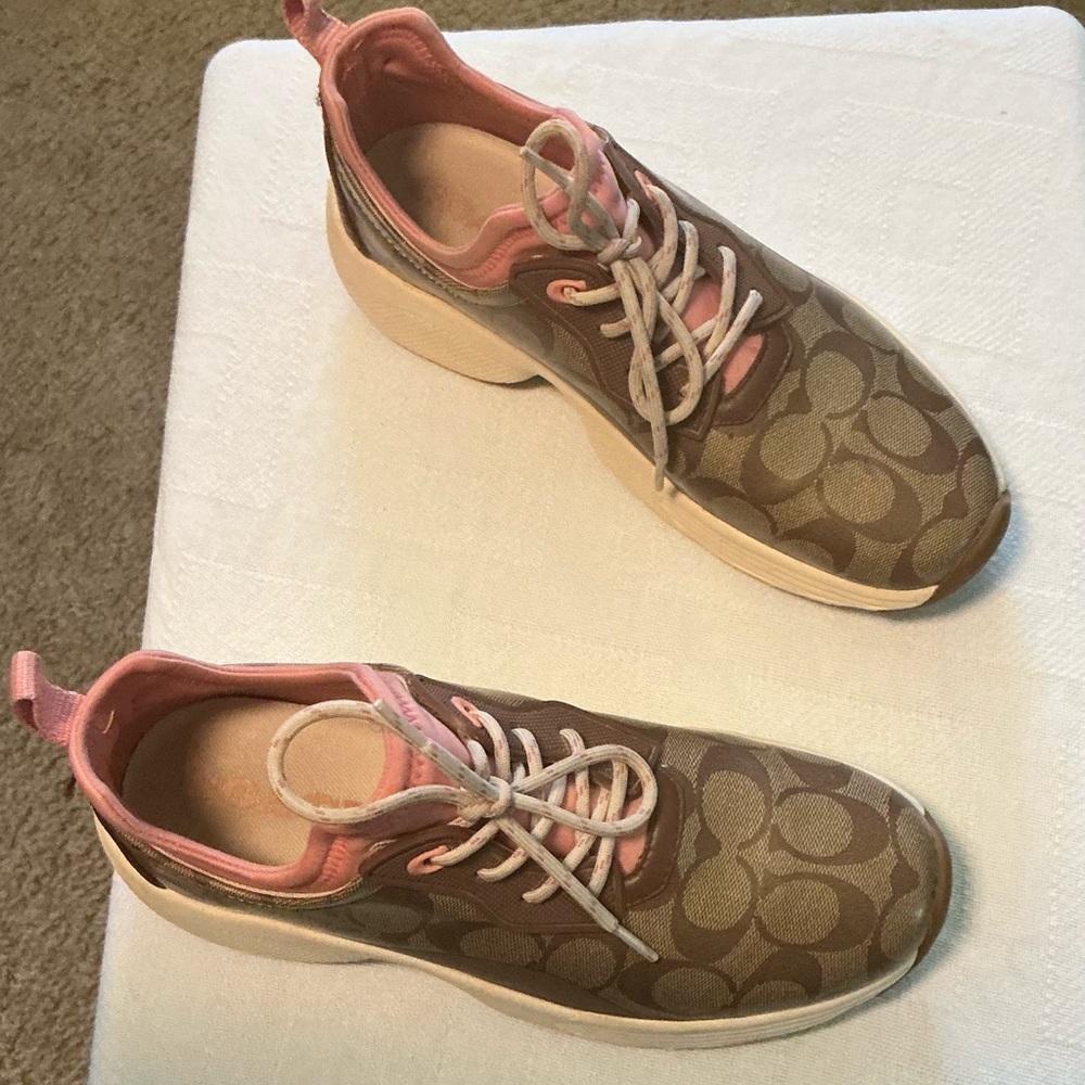 Coach Tan and Pink Patterned Sneakers